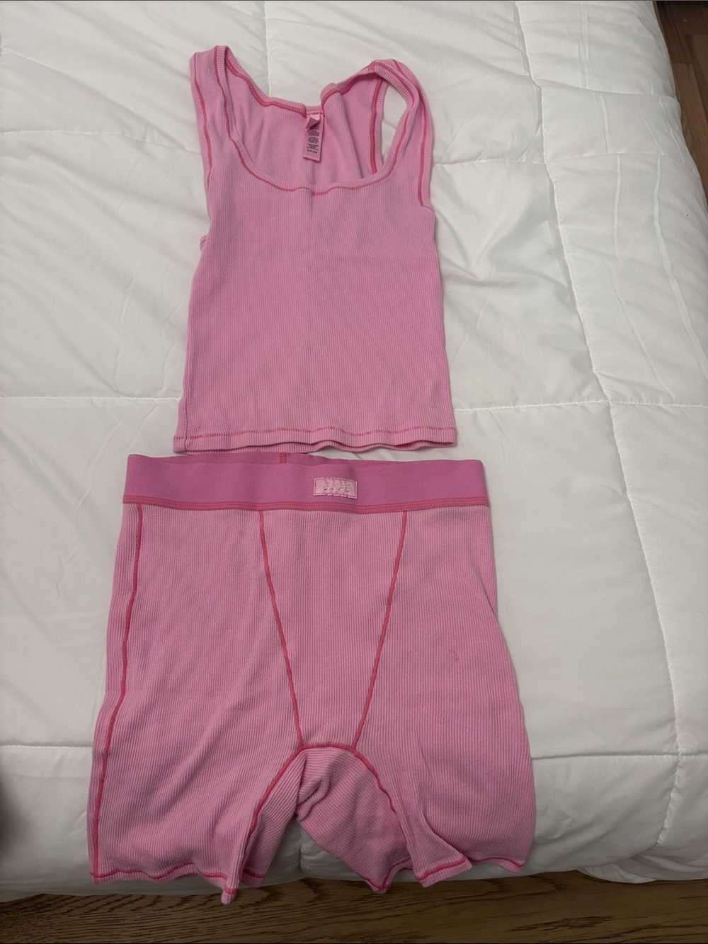 Limited Edition Discontinued Skims Pink Women's Ribbed Tank and Boxer Short Set